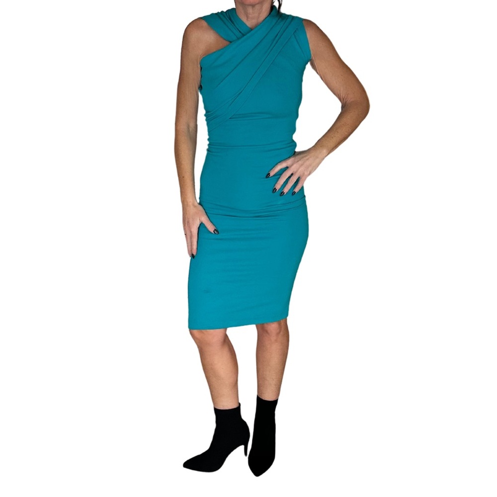 Versace Collection Teal Bodycon Dress Abito Donna Jersey Pavone NWT IT 38 (US 4)